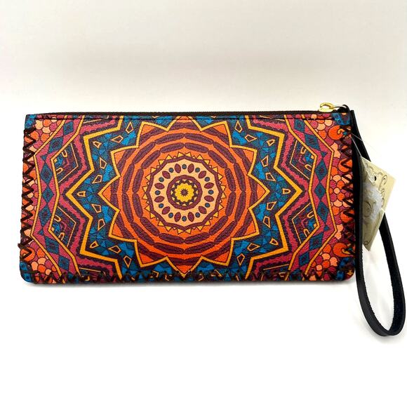 2/$30‎ Ole Mandala Boho Tribal Wristlet Wallet Orange Geometric Hippie NWT - Picture 2 of 7